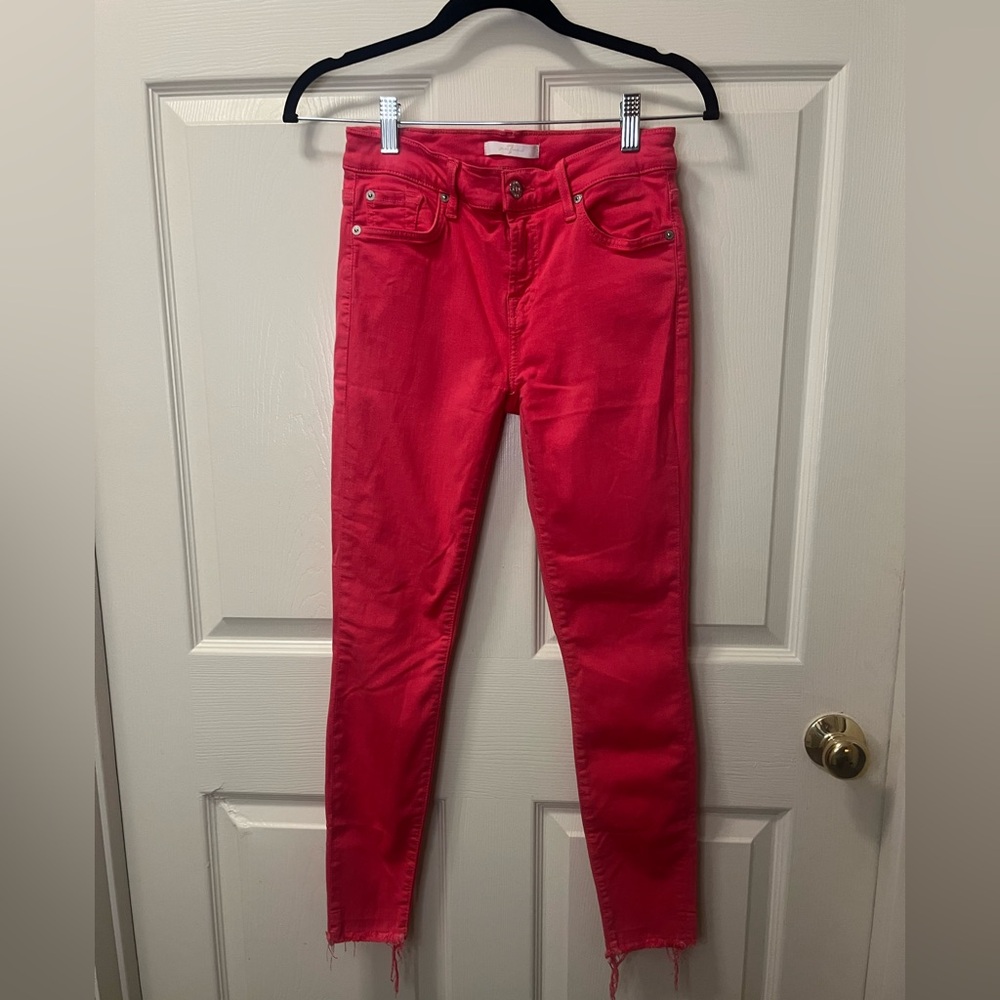 7 For all Mankind Women’s Red Stretch Skinny Ankle Jeans Sz 26.